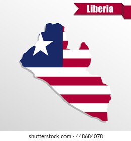 Liberia map with flag inside and ribbon