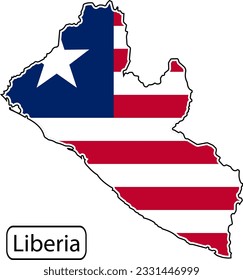 Liberia map with flag inside. Vector illustration isolated on white background.