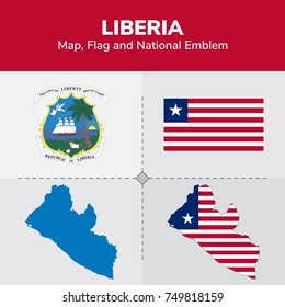 Liberia Map, Flag and National Emblem 