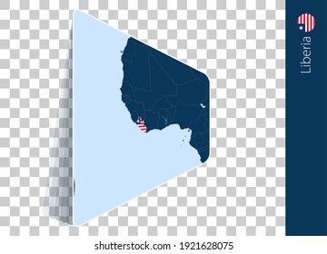 Mapa y bandera de Liberia sobre fondo transparente. Resaltó a Liberia en el mapa del vector azul.
