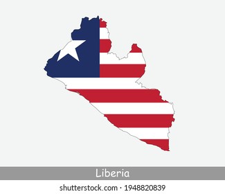 Liberia Map Flag. Map of the Republic of Liberia with the Liberian national flag isolated on white background. Vector Illustration.