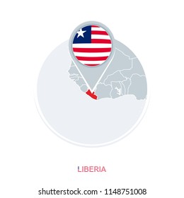 Liberia map and flag, vector map icon with highlighted Liberia