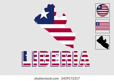 Liberia map and flag in vector illustration