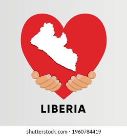 Mapa de Liberia en forma de corazón sujeto por las manos, diseño de ilustración vectorial