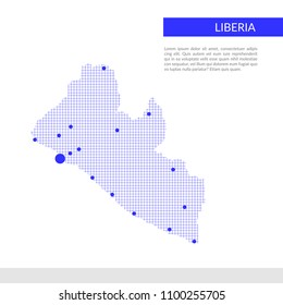 Liberia map infographics background, blue grid and dots.