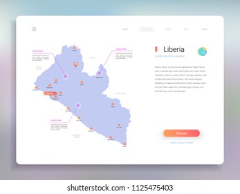 Liberia map infographics vector template with cities, capital Monrovia and pointer marks.
