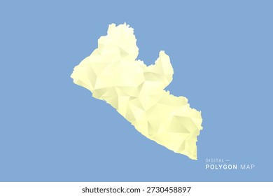 Liberia Karte im Low-Poly-Polygon-Vektorstil, geometrische Form Illustration mit weichen Gelbtönen auf blauem Hintergrund, saubere Silhouette für Infografik.