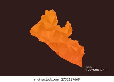 Mapa de Liberia - Vector de bajo polígono polivinílico, silueta triangulada geométrica en tonos naranja y marrón oscuro, estilo infográfico moderno limpio, fondo aislado.