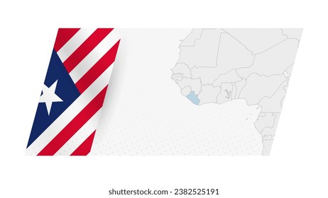 Mapa de Liberia de estilo moderno con bandera de Liberia a la izquierda. Ilustración vectorial de un mapa.