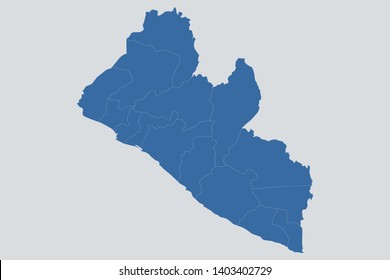 Liberia map on gray background vector, Liberia Map Outline Shape Blue on White Vector Illustration, High detailed Gray illustration map Liberia. Symbol for your web site design map logo. eps10.