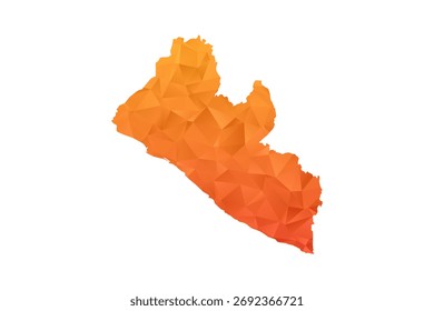 Mapa da Libéria - Ilustração do vetor estilo polígono em gradiente laranja, baixo projeto geométrico poly, isolado no fundo branco para infográficos e educação.