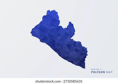 Mapa da Libéria - Ilustração de vetor estilo polígono no gradiente azul profundo, baixo projeto geométrico poly, Silhueta limpa isolada no fundo branco para infográficos.