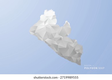 Liberia Map - polygonale Vektorgrafik in Grau, Weiß und Blau, Low-Poly-geometrisches Design, minimale Silhouette, geeignet für Infografik und modernes Design.