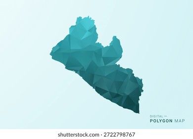 Mapa de Liberia - Ilustración vectorial de estilo polígono en diseño geométrico azul-verde verde azulado bajo poli, silueta minimalista moderna.