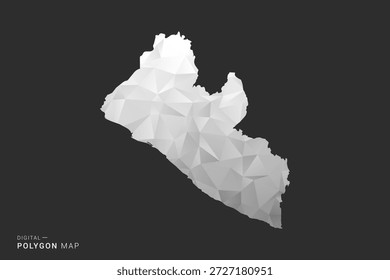 Mapa de Liberia - Ilustración vectorial de estilo polígono en diseño geométrico de bajo poli negro, gris y blanco, silueta mínima, aislado para infografía.