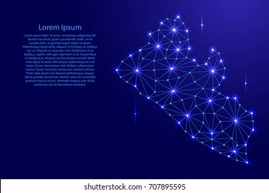 Liberia map of polygonal mosaic lines network, rays and space stars of vector illustration.