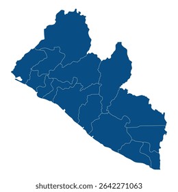 Liberia map in region administrator. Map of Liberia region administrator in blue color