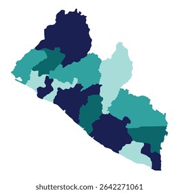 Liberia map in region administrator. Map of Liberia region administrator in  gradient blue color
