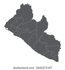 Mapa da Libéria no administrador da região. Mapa da região da Libéria administrador em cor cinza