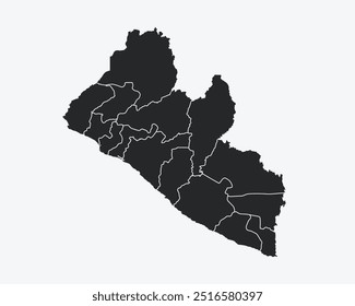 Liberia map with regions isolated on white background. Map of Liberia. Vector illustration