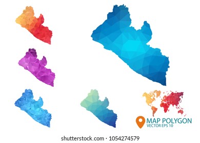 Liberia Map - Set of geometric rumpled triangular low poly style gradient graphic background , Map world polygonal design for your . Vector illustration eps 10.