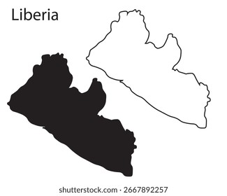 Liberia map silhouette vector. Clean black outline of African country, ideal for travel, infographic, and graphic design projects