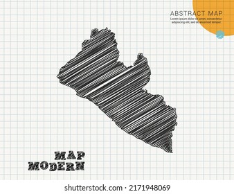 Mapa de Liberia de la silueta negra vectorial chaótica dibujo de garrapatas dibujado a mano en papel de cuadrícula usado para notas o decoración.