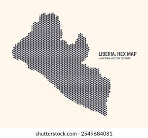 Isolamento De Padrão De Meio-Tom Hexagonal De Vetor De Mapa Da Libéria No Plano De Fundo Claro. Textura Hex na forma de mapa da Libéria. Mapa do Contorno Militar Tecnológico Moderno da Libéria para Projetos de Design ou Negócios