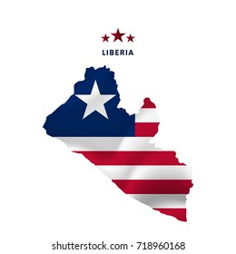 Liberia Map With Waving Flag. Vector Illustration.