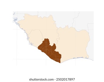 Liberia Map in Western Africa: Illustration of the African Nation with Neighboring Nations