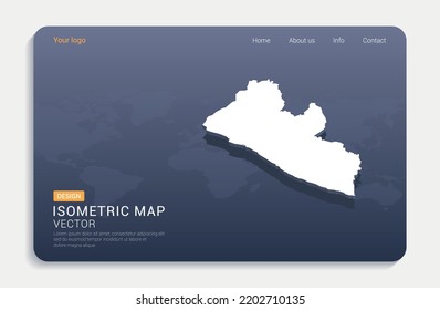 Liberia Map White On Blue Background With Isometric Vector.