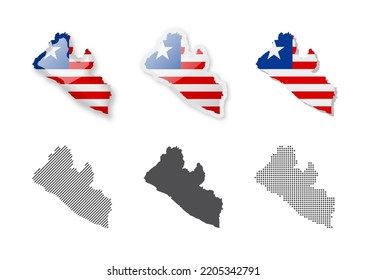 Liberia - Colección de mapas. Seis mapas de diferentes diseños. Conjunto de ilustraciones vectoriales