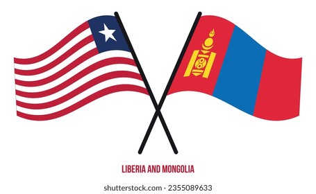 Liberia and Mongolia Flags Crossed And Waving Flat Style. Official Proportion. Correct Colors