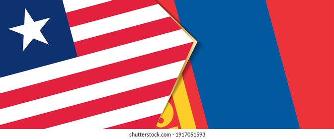 Liberia and Mongolia flags, two vector flags symbol of relationship or confrontation.