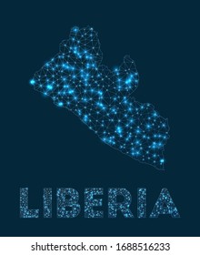 Liberia network map. Abstract geometric map of the country. Internet connections and telecommunication design. Captivating vector illustration.