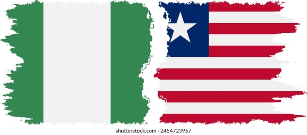Liberia and Nigeria grunge flags connection, vector