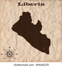 Liberia old map with grunge and crumpled paper. Vector illustration