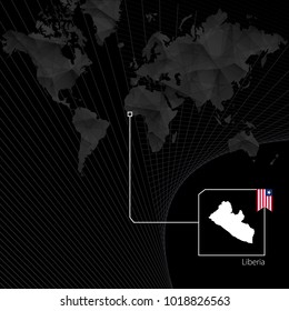 Liberia on black World Map. Map and flag of Liberia.
