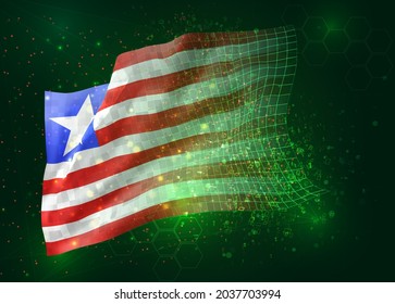 Liberia, on vector 3d flag on green background with polygons and data numbers