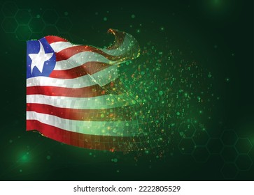 Liberia, on vector 3d flag on green background with polygons and data numbers