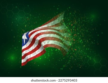 Liberia, on vector 3d flag on green background with polygons and data numbers