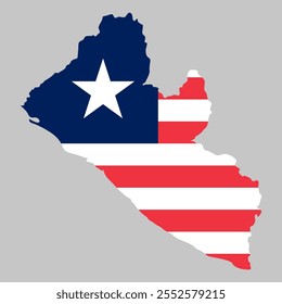 Liberia outline of map on background of national flag