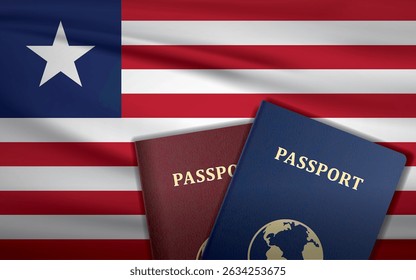 Passaporte da Libéria com bandeira da Libéria Fundo