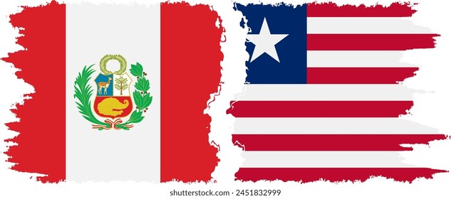 Liberia and Peru grunge flags connection, vector