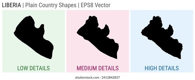 Liberia - plain country shape. Low, medium and high detailed maps of Liberia. EPS8 Vector illustration.