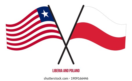 Liberia and Poland Flags Crossed And Waving Flat Style. Official Proportion. Correct Colors.