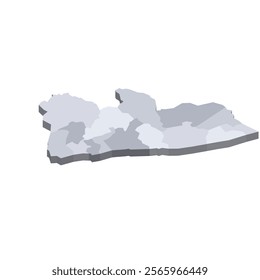 Liberia political map of administrative divisions - counties. 3D isometric blank vector map in shades of grey.