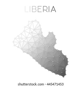 Liberia polygonal vector map. Molecular structure country map design. Network connections polygonal Liberia map in geometric style for your infographics.