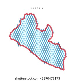 Liberia population map. Stick figures Liberian people map with bold red translucent country border. Pattern of men and women icons. Isolated vector illustration. Editable stroke.