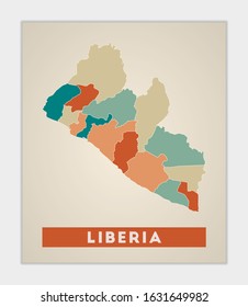 Liberia poster. Map of the country with colorful regions. Shape of Liberia with country name. Beautiful vector illustration.